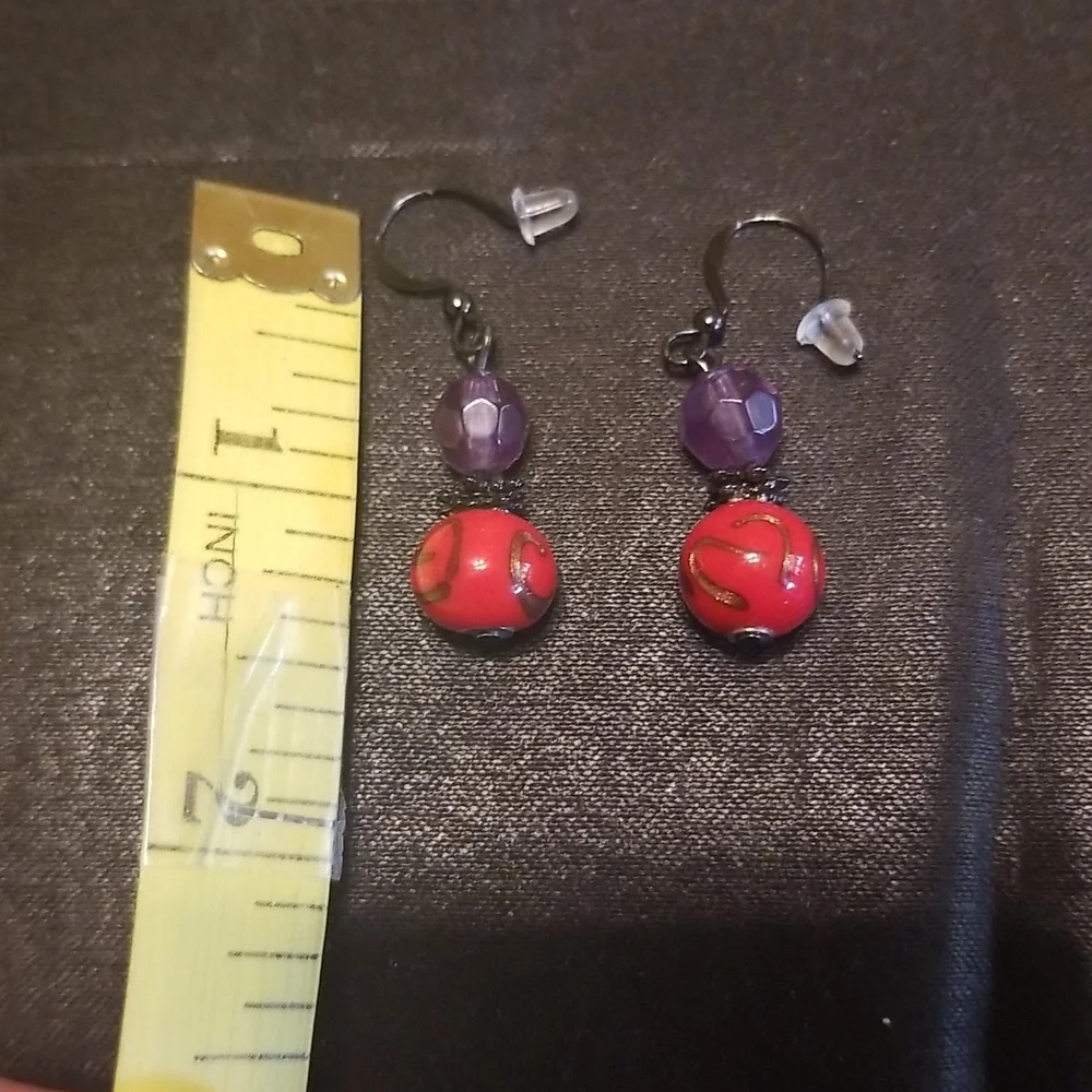 Vintage Red and Purple Earrings